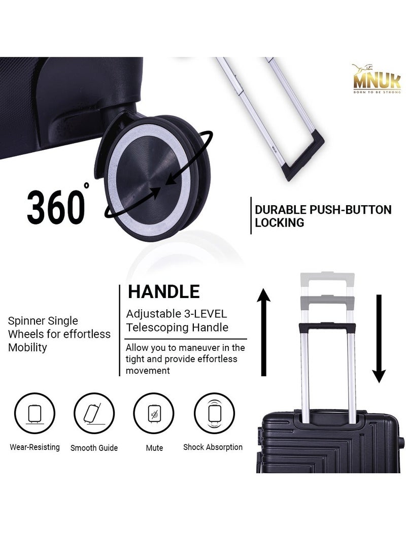 MNUK Pilgrimage Checked Traveling Luggage | Hardside Soft Handle Trolley Bag with TSA Lock |Double 360° 4 Wheeler| Trolley luggage Bag 28 Inch - Black - Image 4